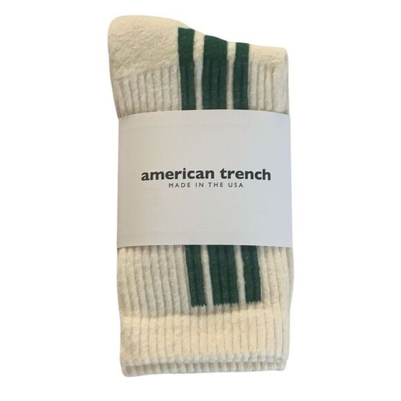 American Trench Green Vertical Nostalgic Stripe Crew Socks Unisex - Picture 1 of 3